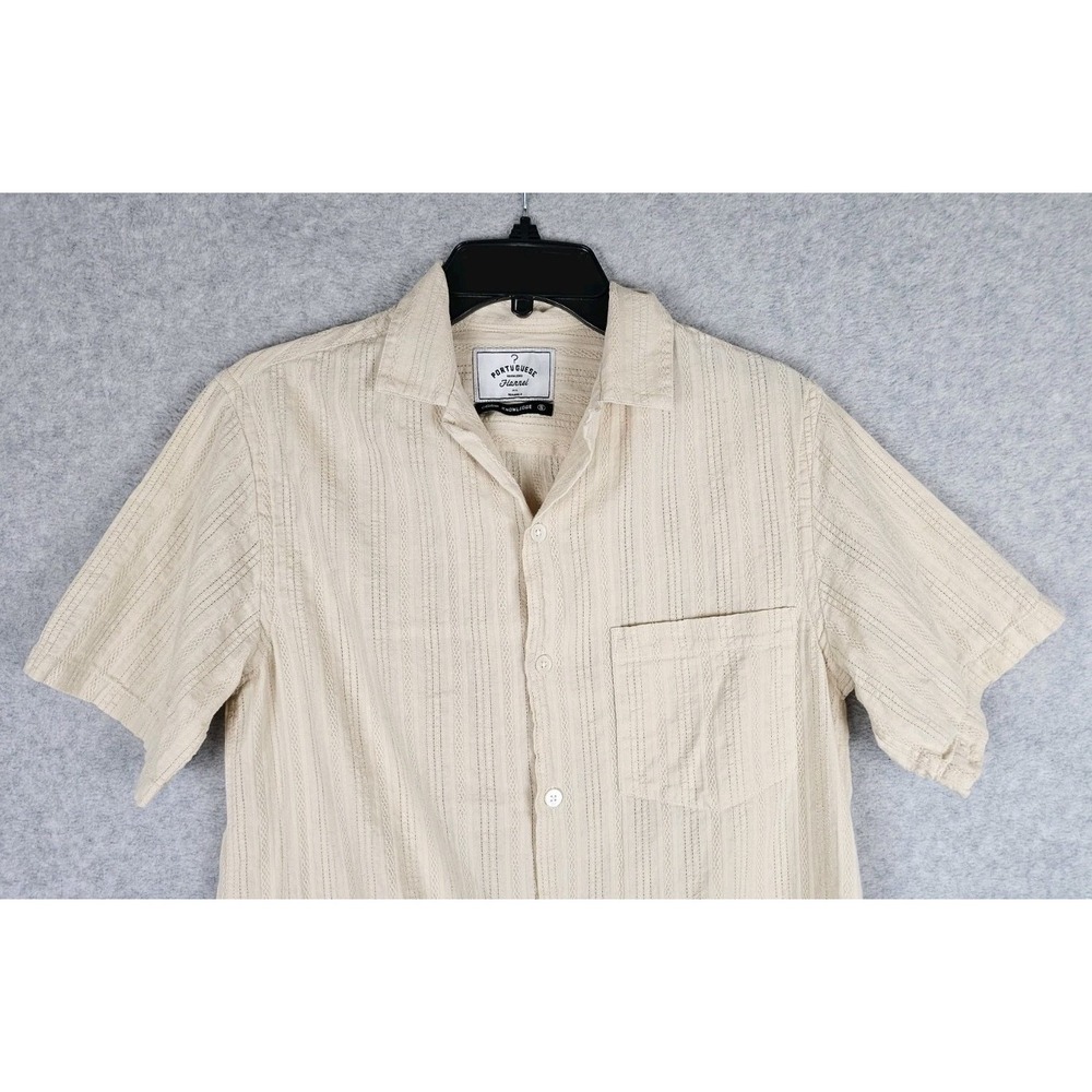 Portuguese Flannel Shirt Vilar Shirt Sand Dobby Camp Loop Collar Cotton Sz Small - Picture 3 of 11